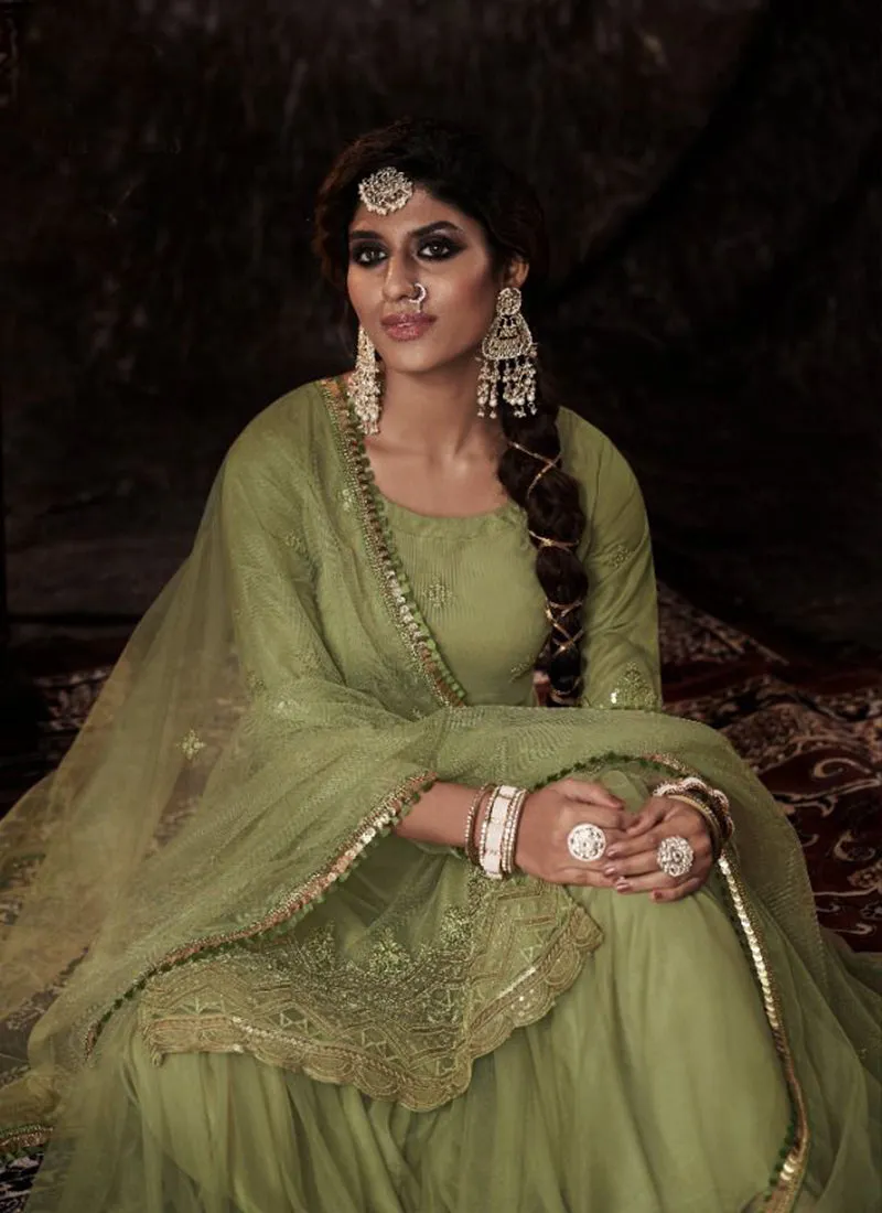 Lime Green Sequence Embroidered Sharara Suit