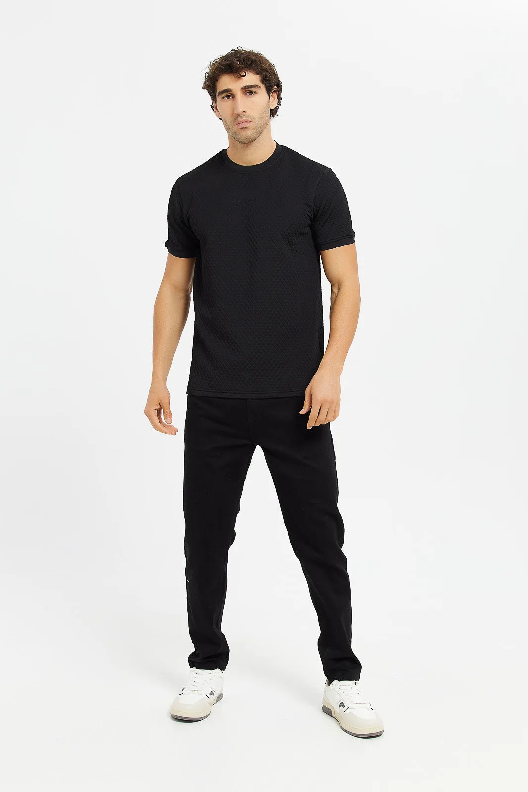 Men Black Diamond Quilted T-Shirt