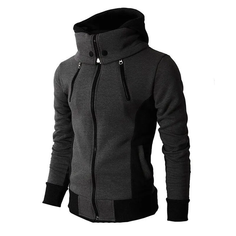 Men Slim Fit Winter Fleece Bomber Jacket Scarf Collar Hoodie