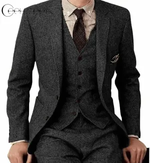 Men's 3 Pieces Suit Classic Tweed Notch Lapel Tuxedos Prom(Blazer vest Pants)