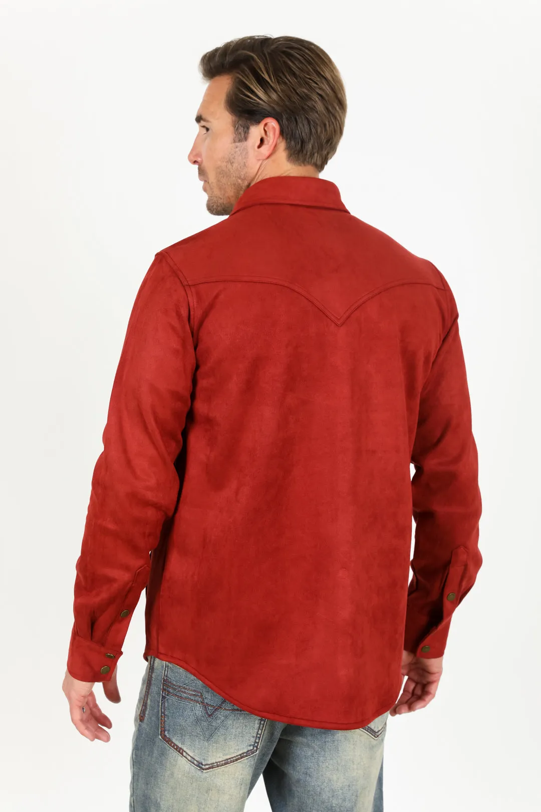 Men's Faux Suede Overshirt - Red