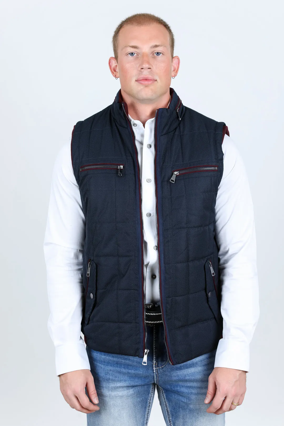 Men's Quilted Fur Lined Vest - Navy