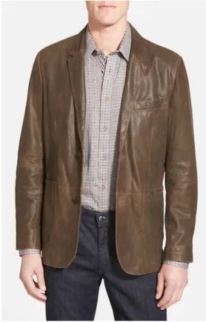 Missani Men's Chocolate Lambskin Leather Blazer