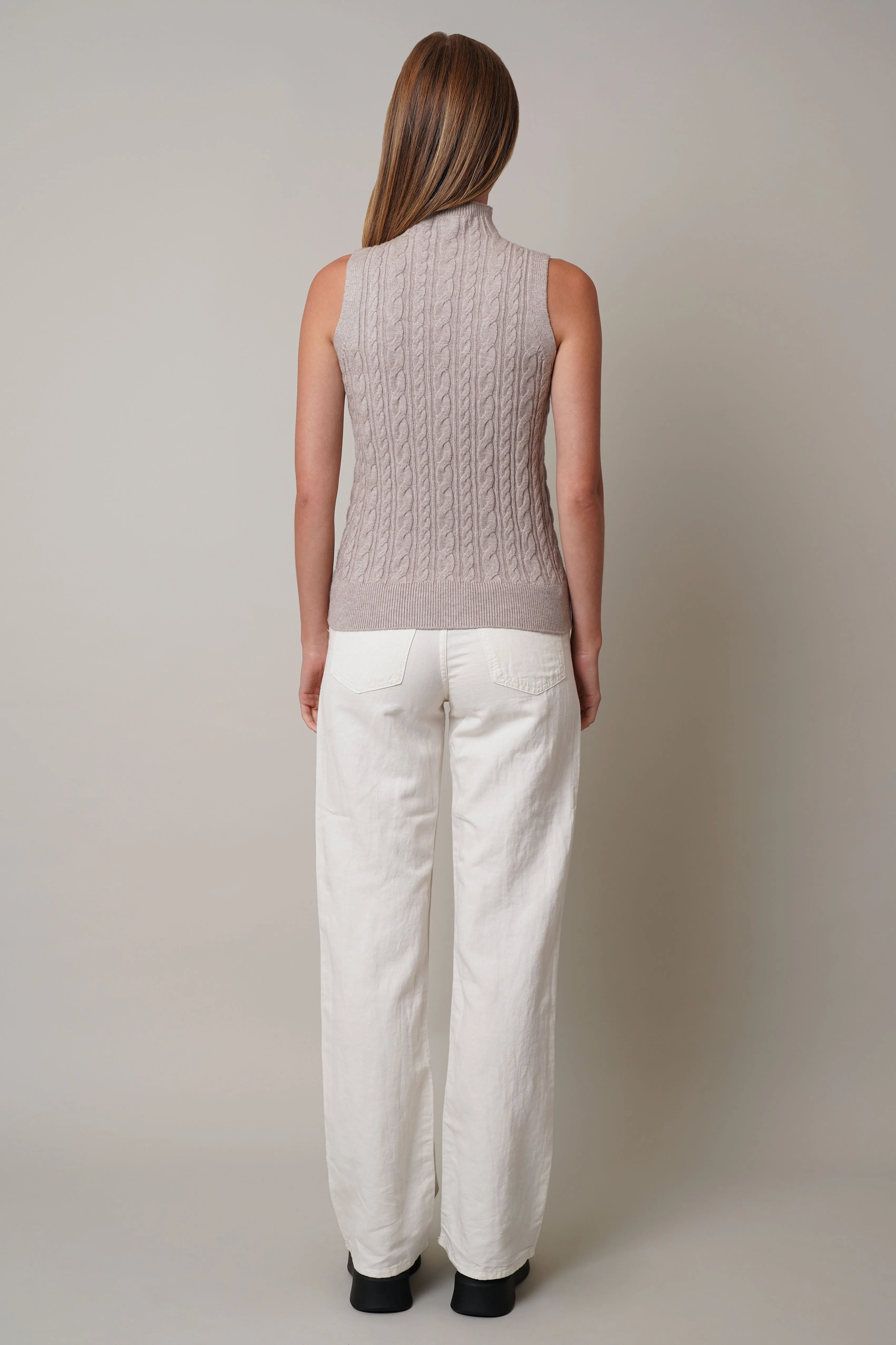 Mock Neck Cable Knit Tank