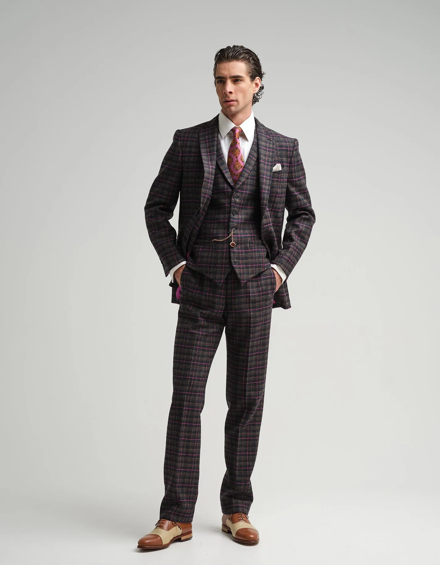 Navy & Pink Tweed Check 2-Piece Suit