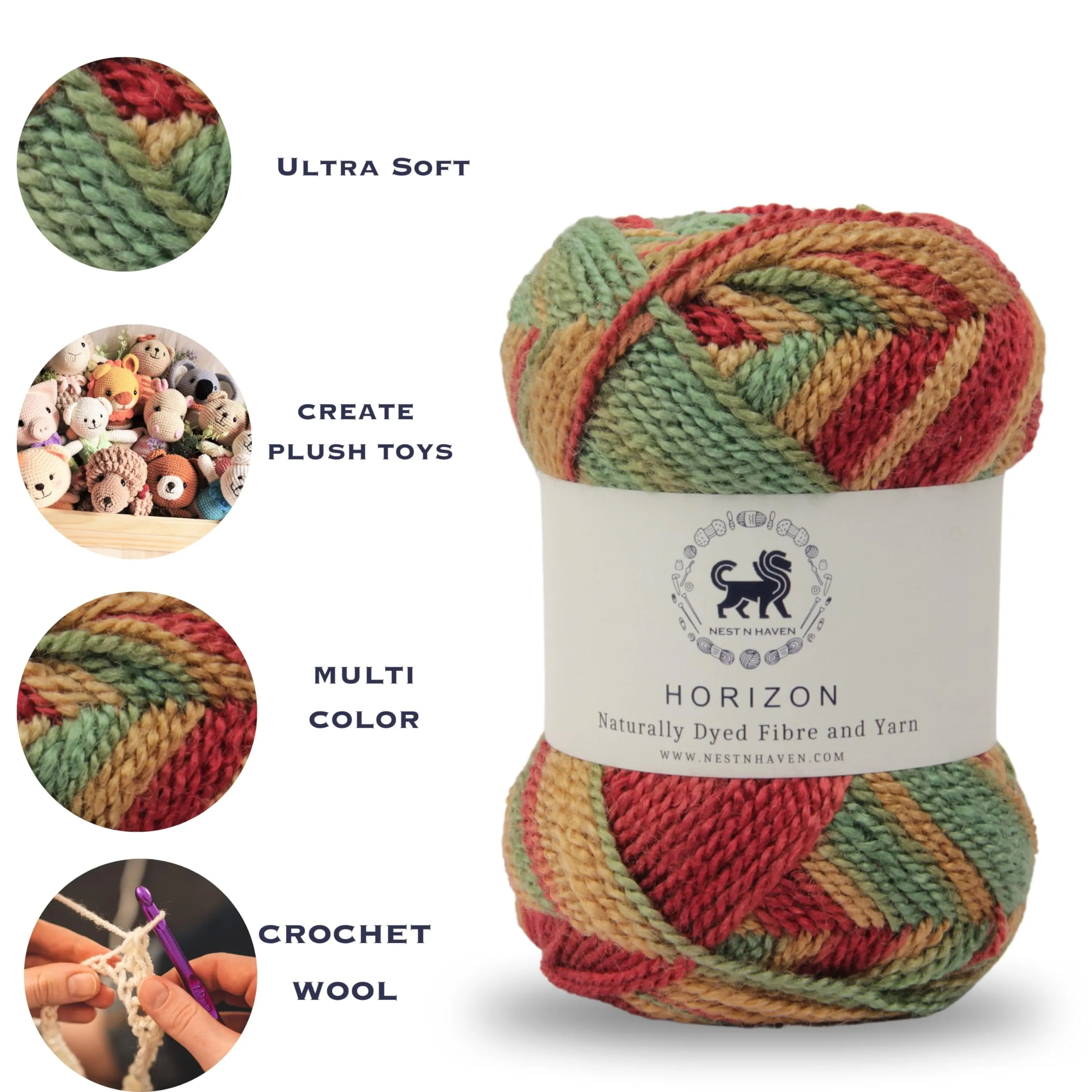 NESTNHAVEN, Wool, Horizon, Acrylic Yarn Supersoft Knitting Wool Ball, (1 Ball/100 Gram Each) Multi Colour Ball Suitable for Craft, Babywear, Baby Blankets, Shade no - NNHH013 (Shade 17)