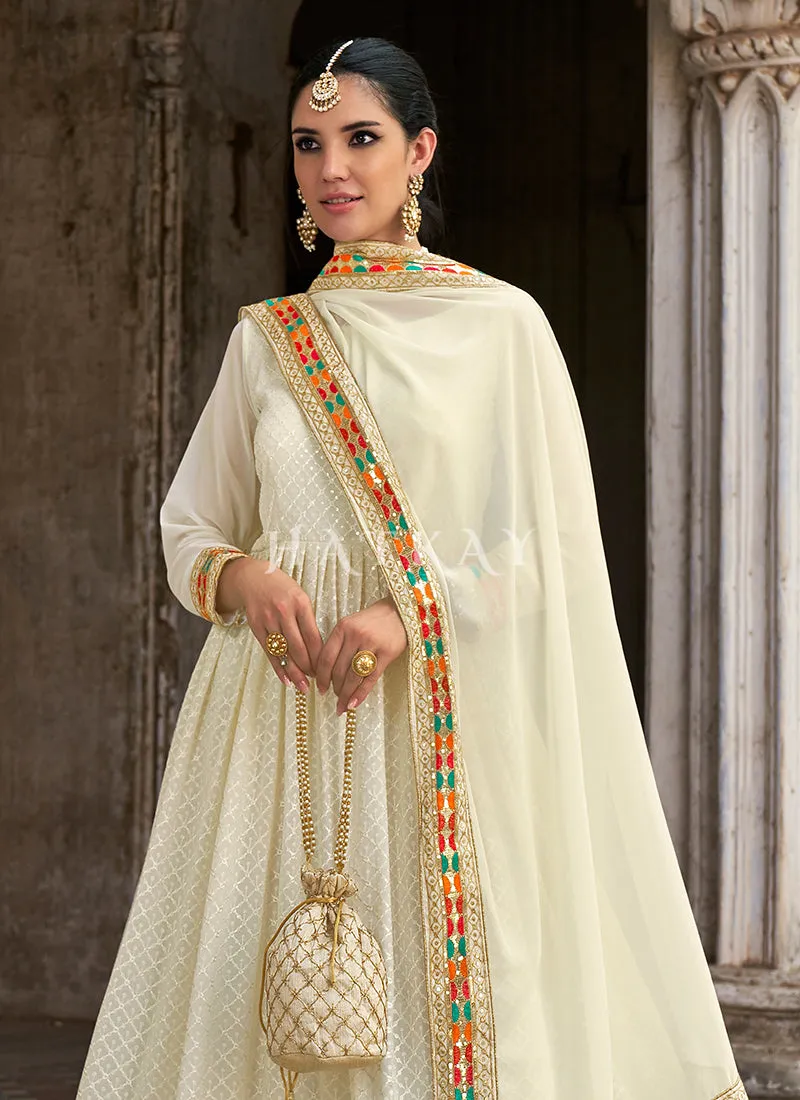 Off White Sequence And Multi Embroidered Anarkali Suit