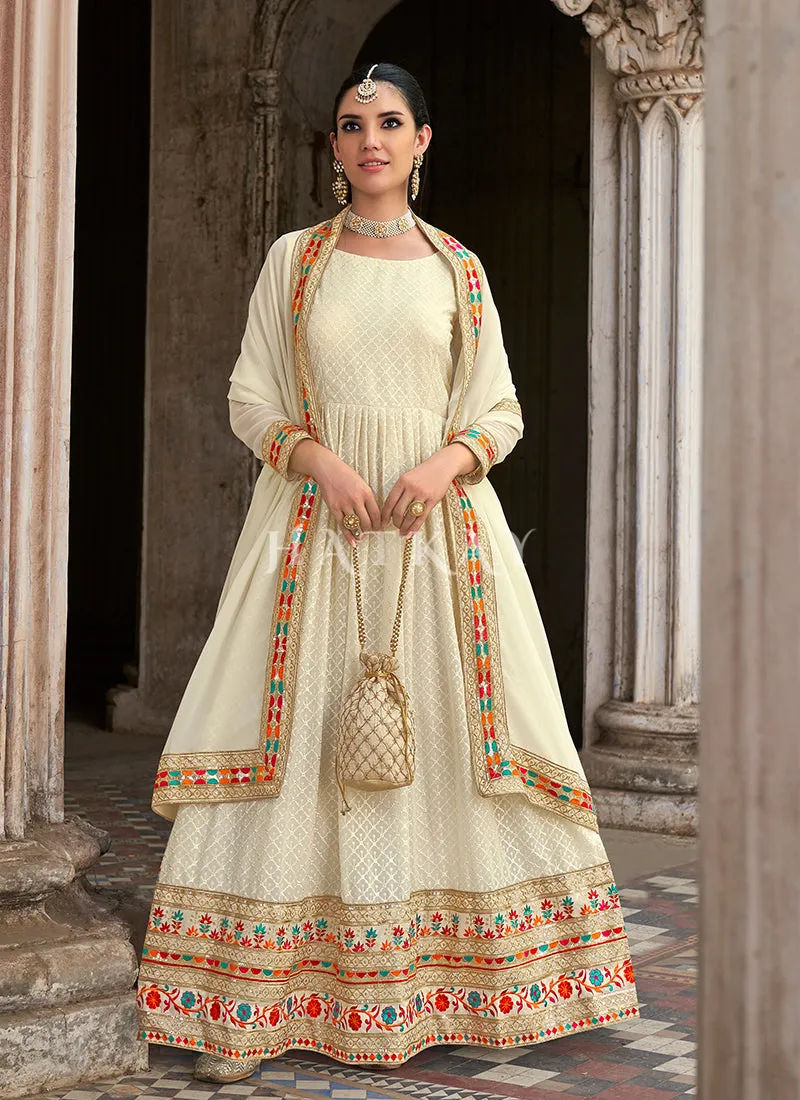 Off White Sequence And Multi Embroidered Anarkali Suit