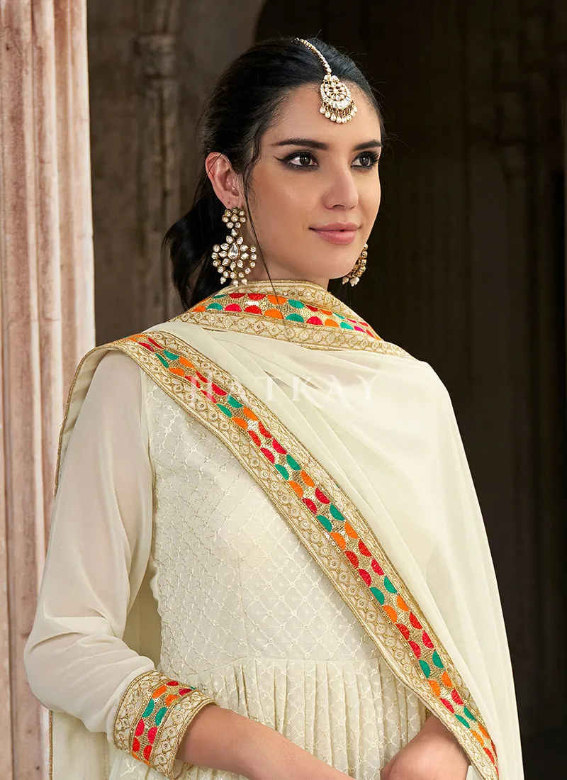 Off White Sequence And Multi Embroidered Anarkali Suit