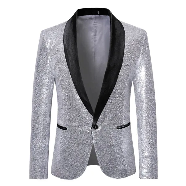 One Button Shawl Lapel Cotton Polyester Party Blazer