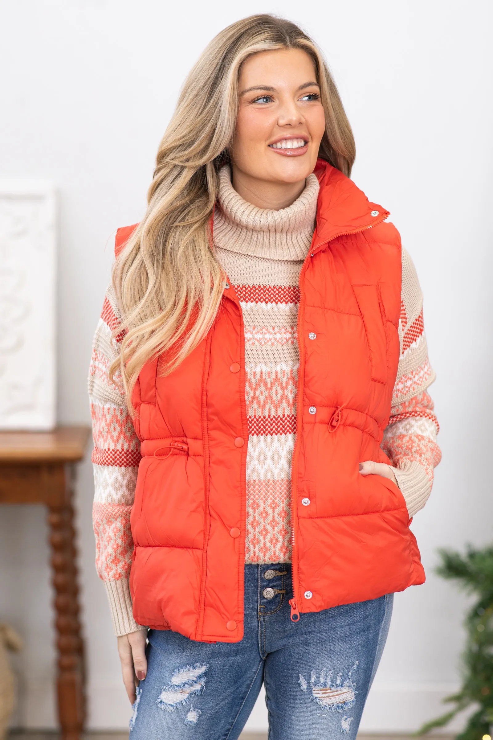 Orange Channel Quilted Puffer Vest