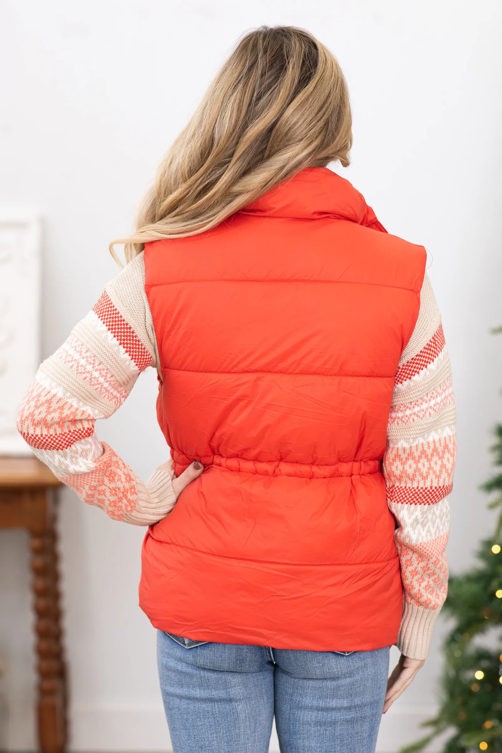 Orange Channel Quilted Puffer Vest