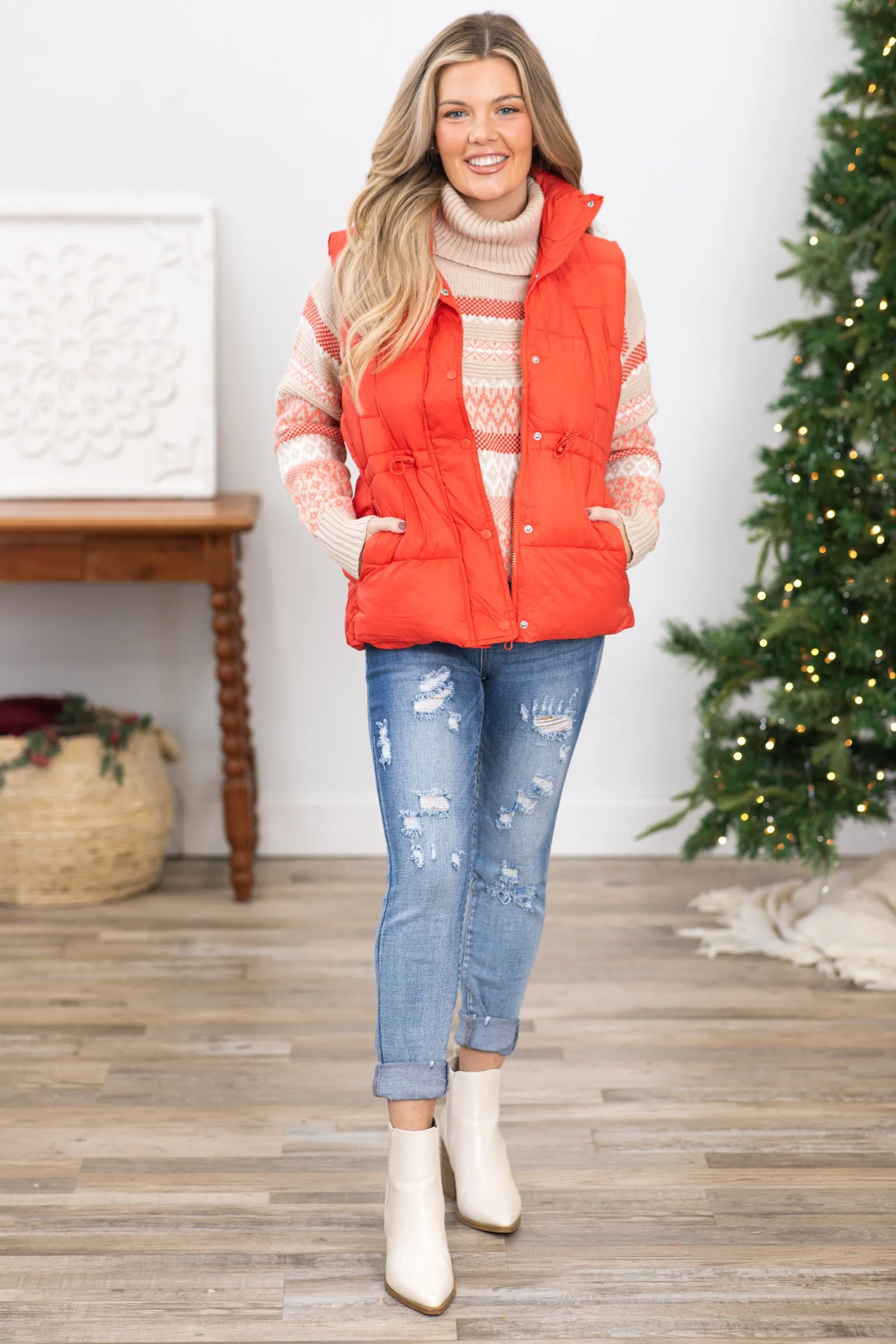 Orange Channel Quilted Puffer Vest