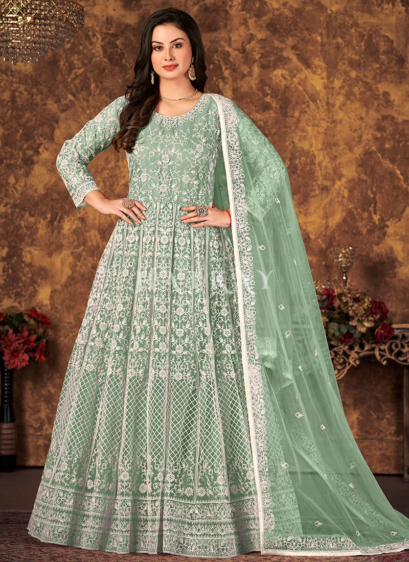 Pale Green Embroidery Designer Anarkali Suit