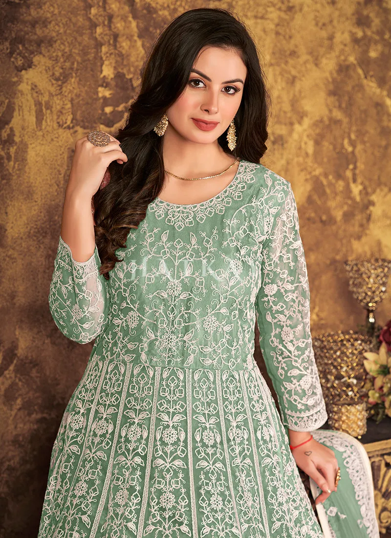 Pale Green Embroidery Designer Anarkali Suit