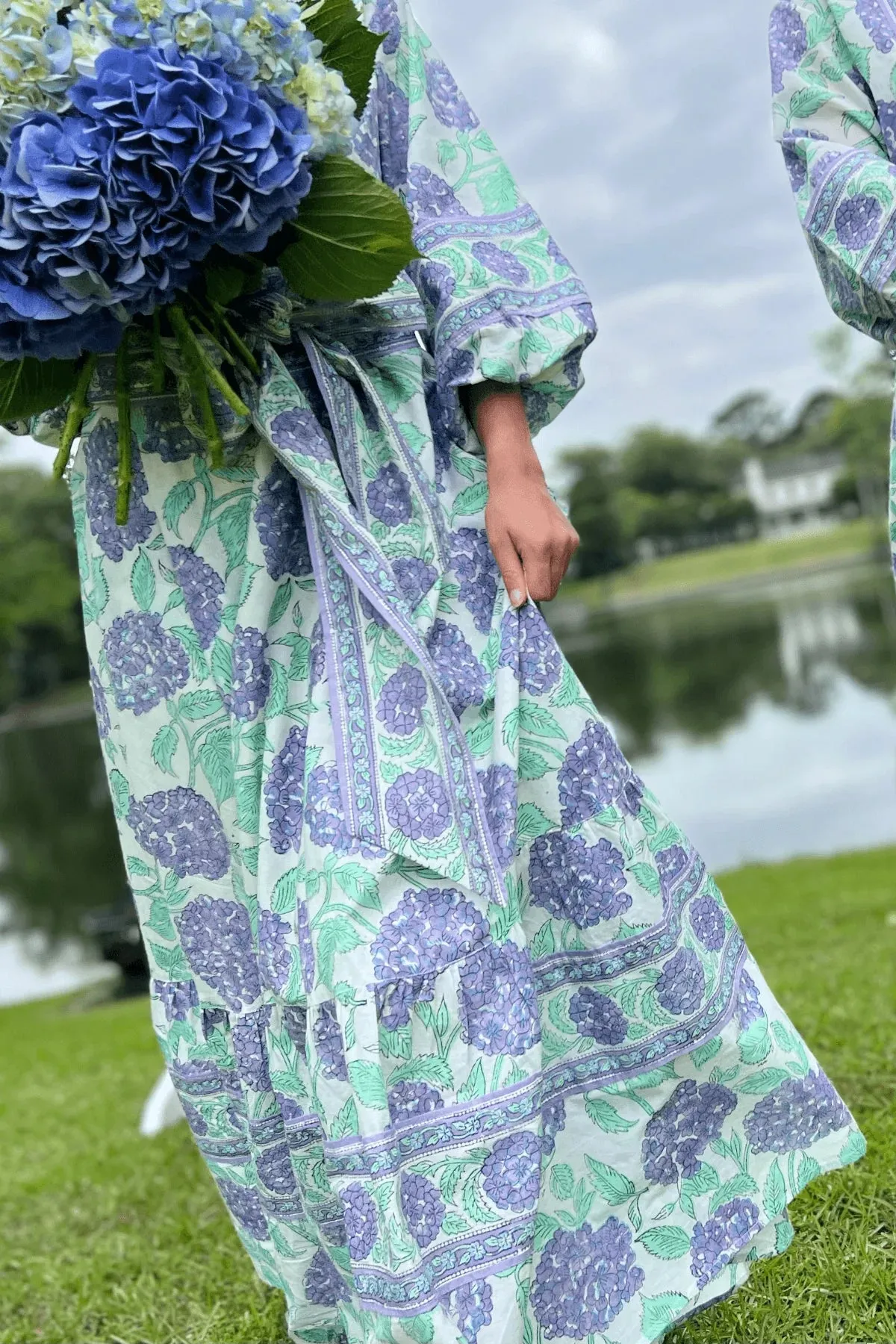 Paloma Flounce Dress in Nikko Blue / Hydrangea Print