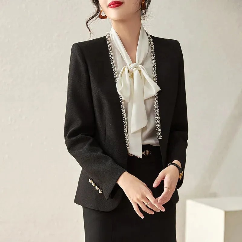 Pearl Embellished Open Front Blazer