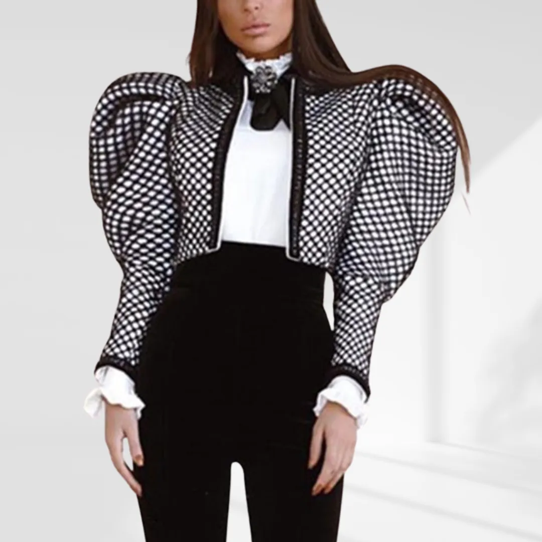 Plaid Puff Sleeve Crop Blazer