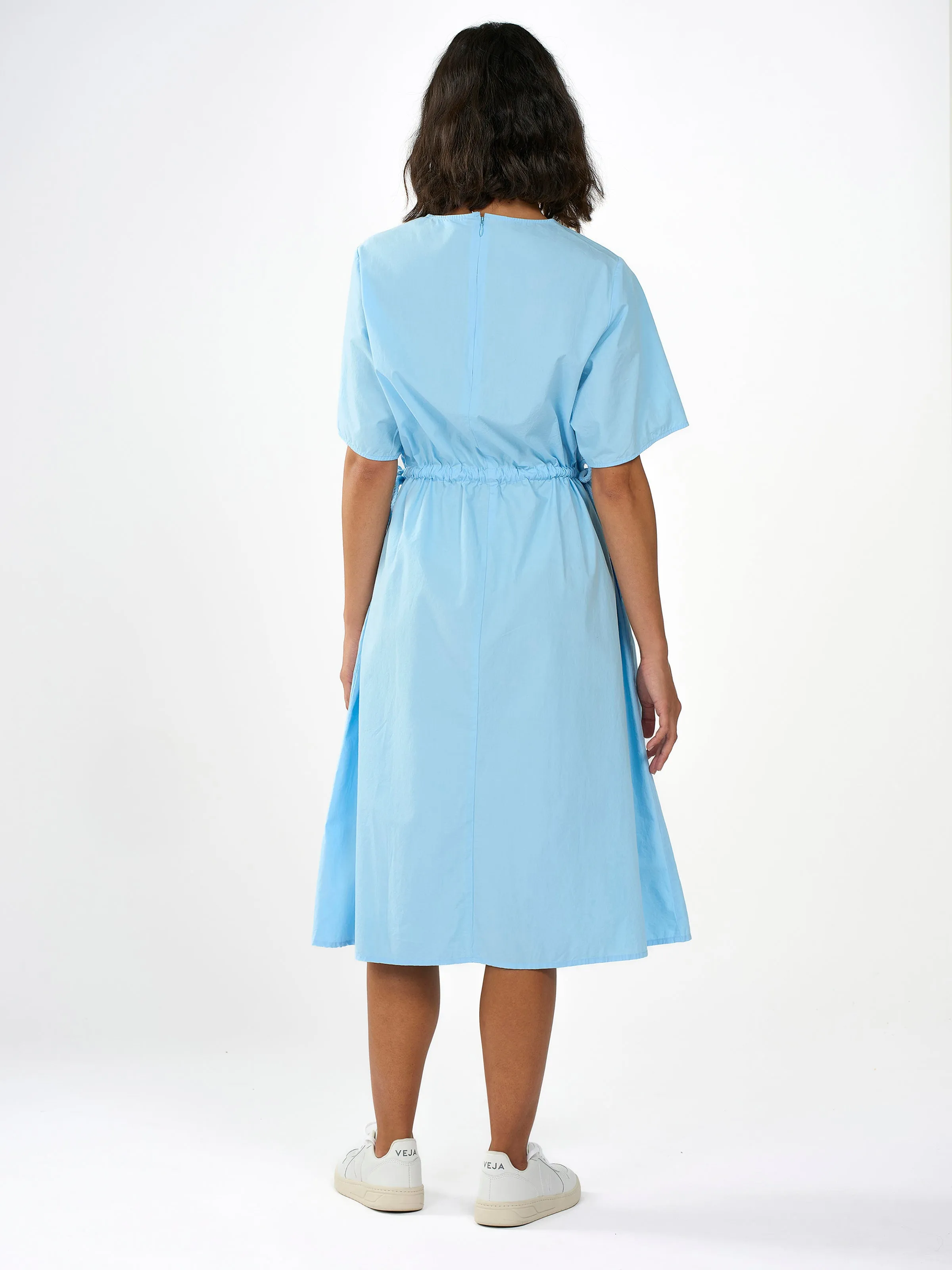 Poplin o-neck short sleevd dress - Airy Blue