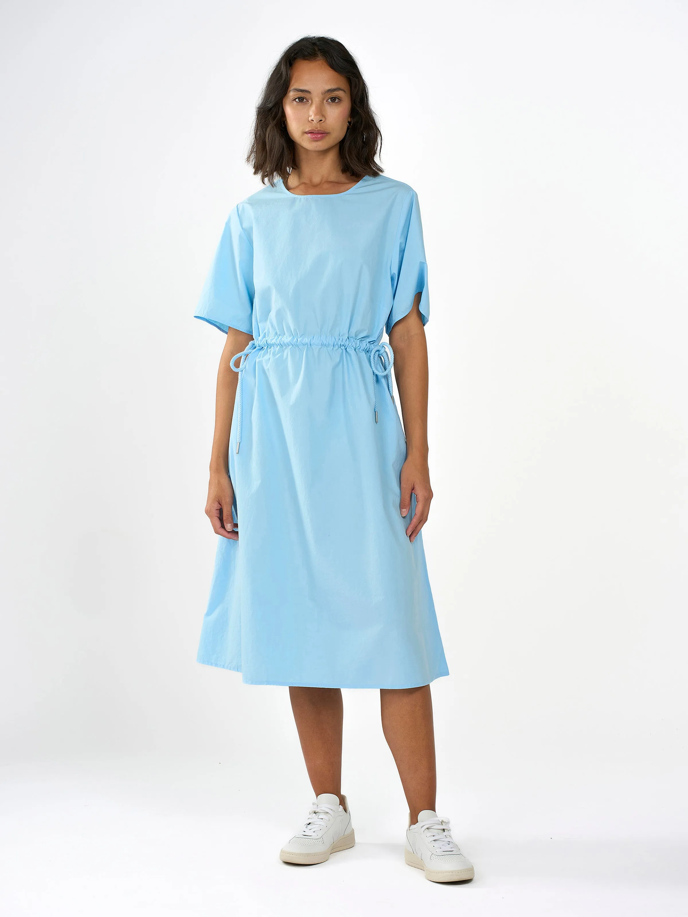 Poplin o-neck short sleevd dress - Airy Blue