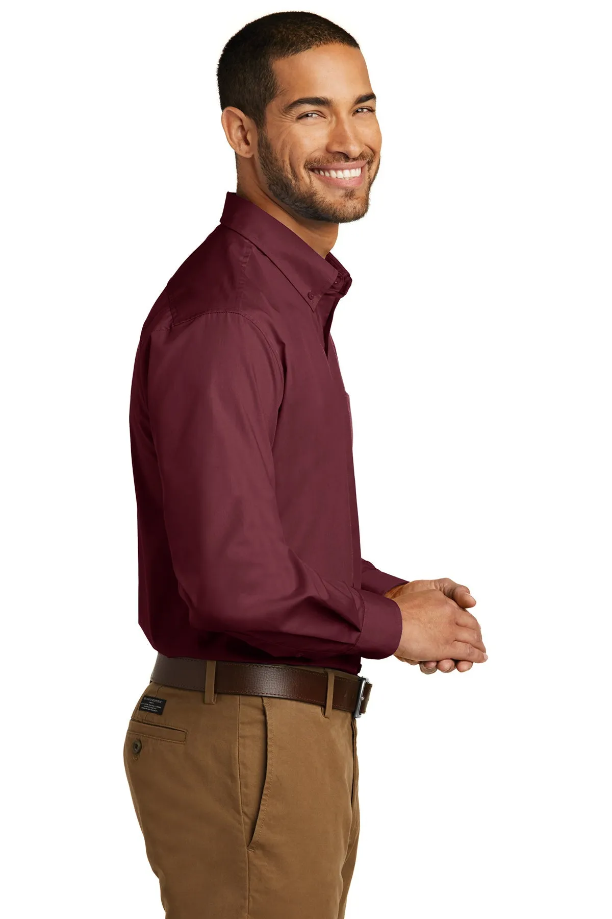 Port Authority Carefree Poplin Custom Shirts, Burgundy