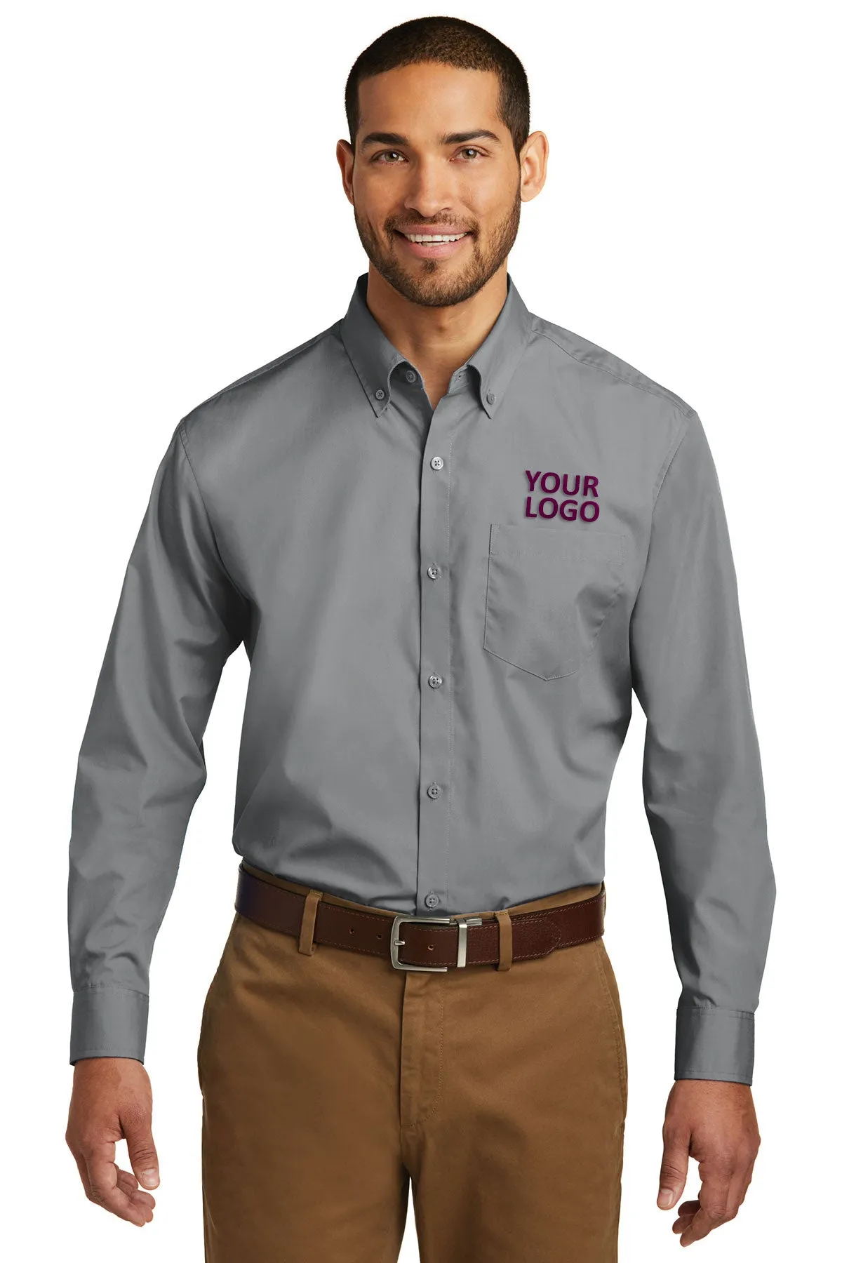 Port Authority Carefree Poplin Custom Shirts, Gusty Grey