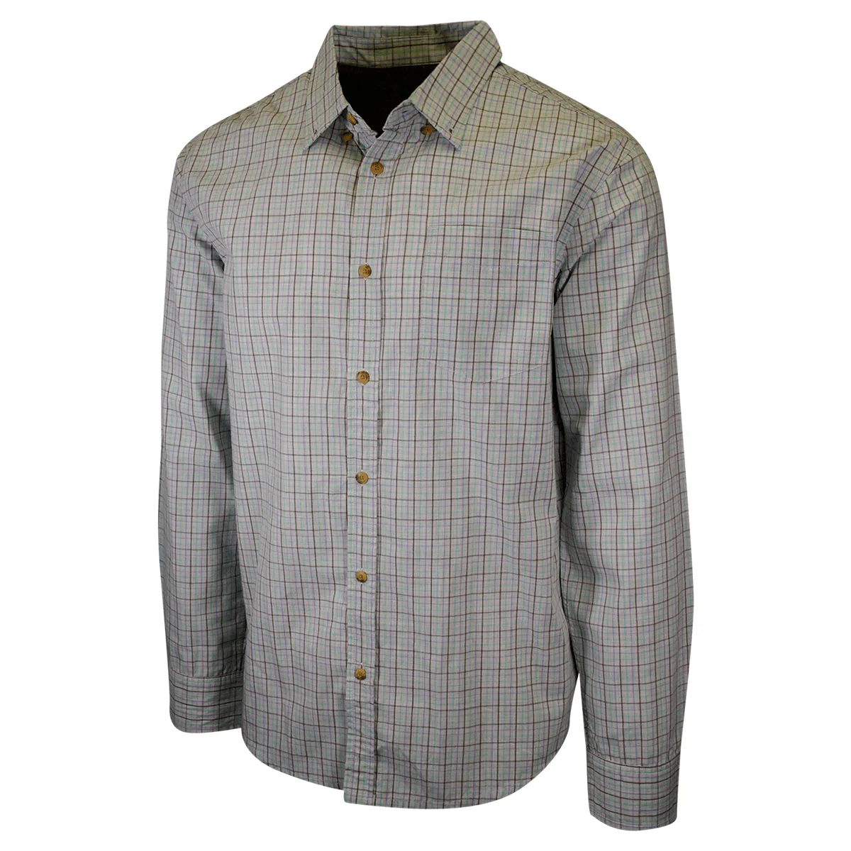 prAna Men's Aqua Blue Grey Mini Plaid L/S Woven Shirt (S73)