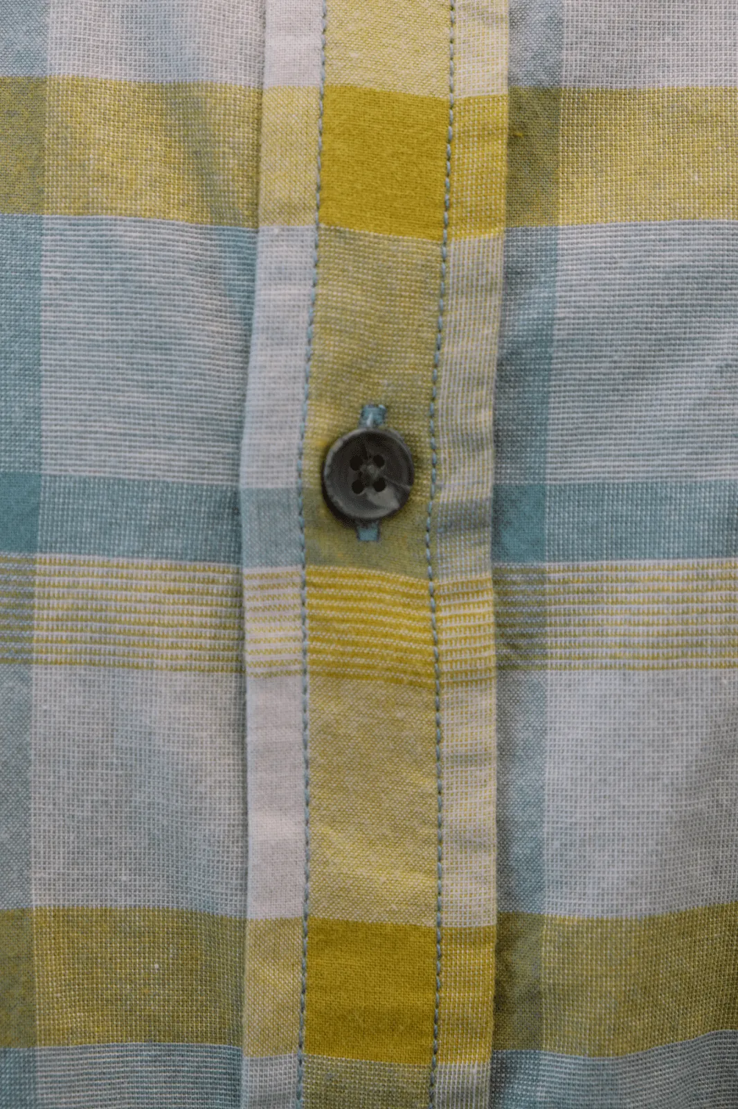 prAna Men's Mustard Yellow Turquoise Plaid S/S Woven Shirt (S24)