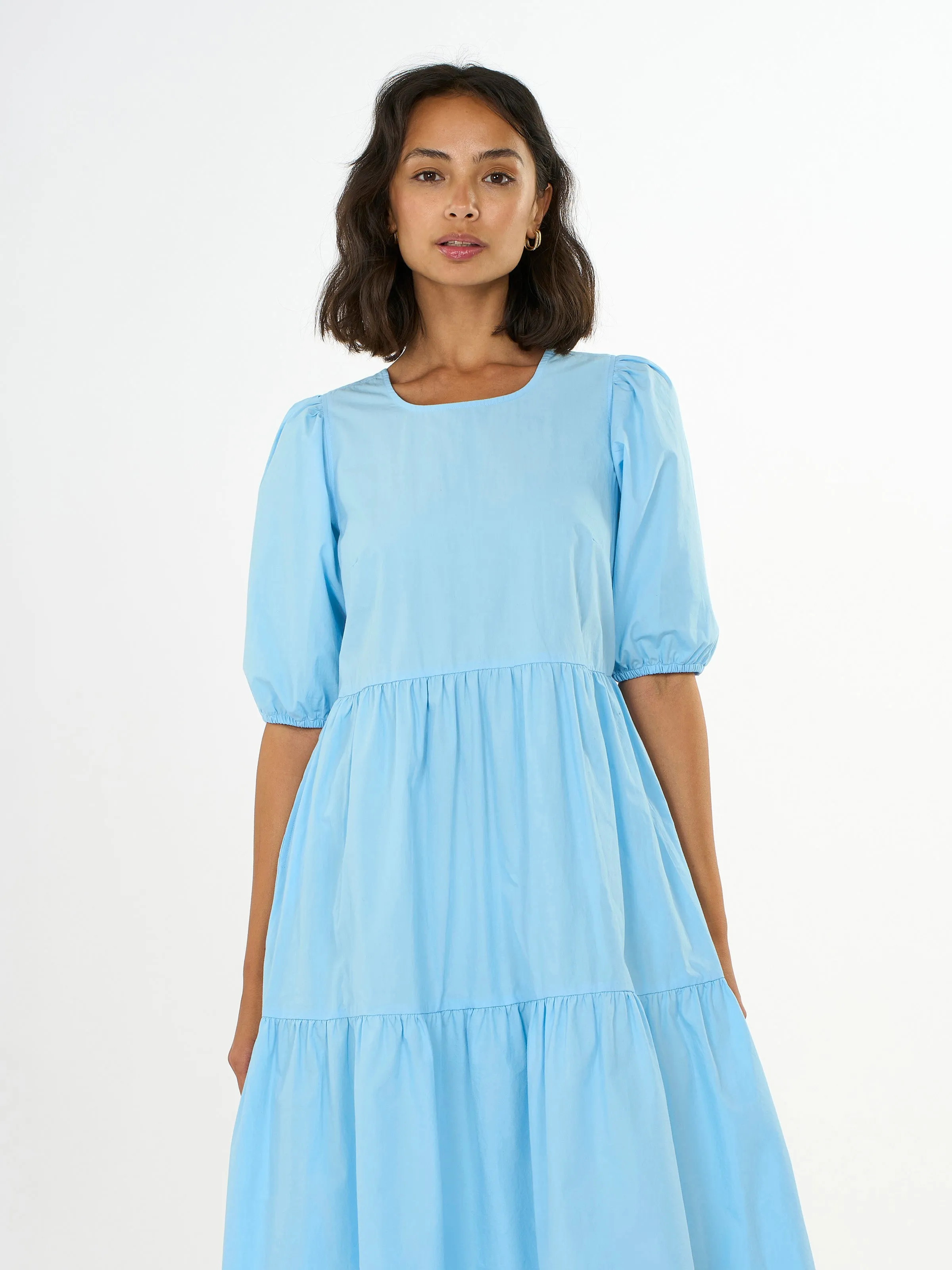 Puff sleeve poplin dress - Airy Blue