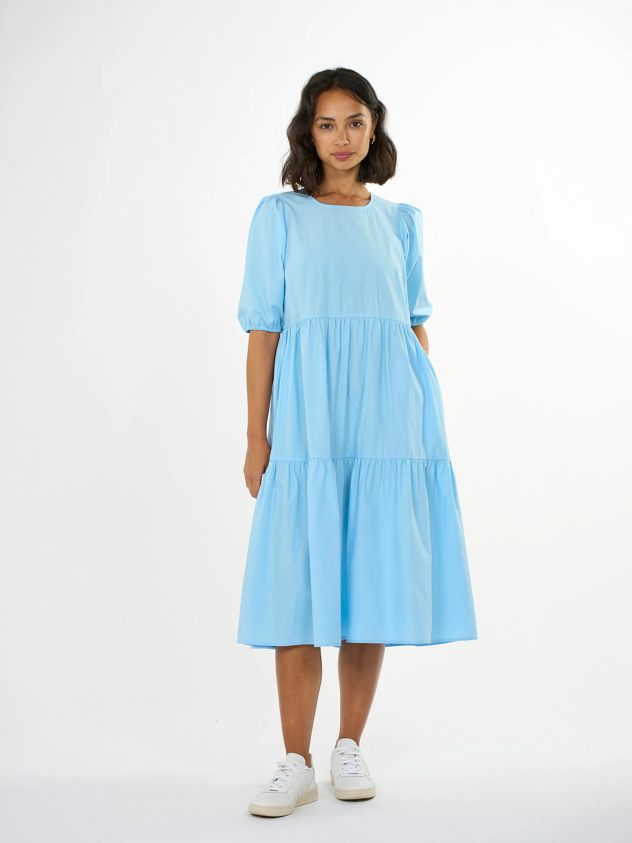 Puff sleeve poplin dress - Airy Blue