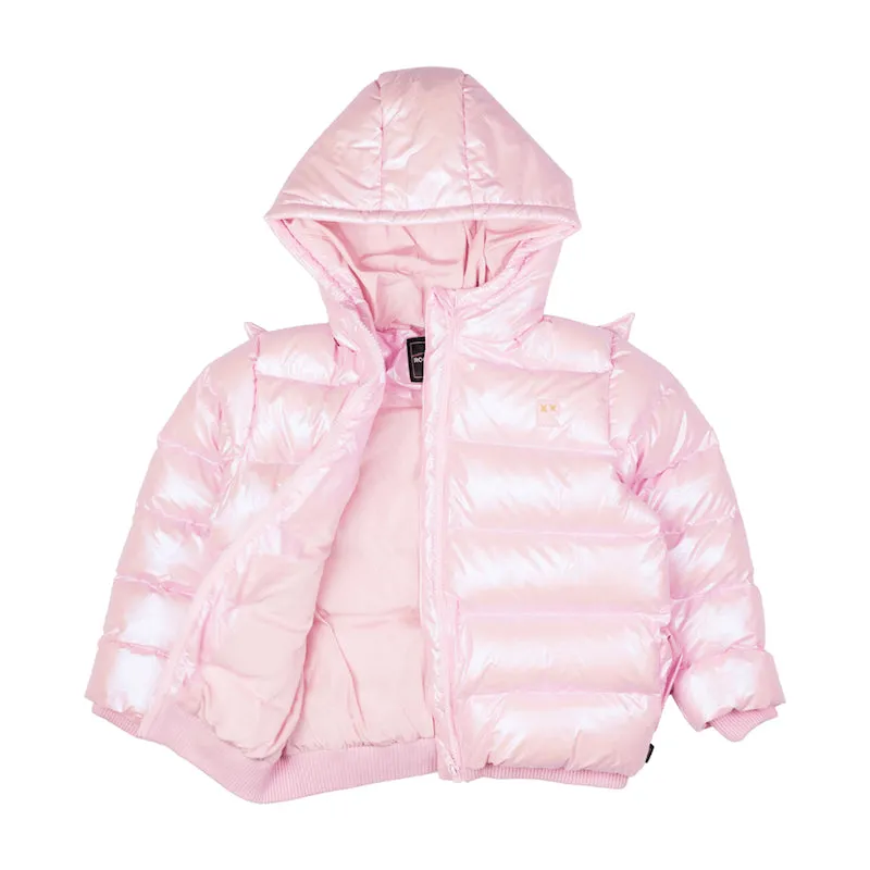 Rock Your Kid Pink Metallic Fairy Wings Hooded Padded Jacket With Lining