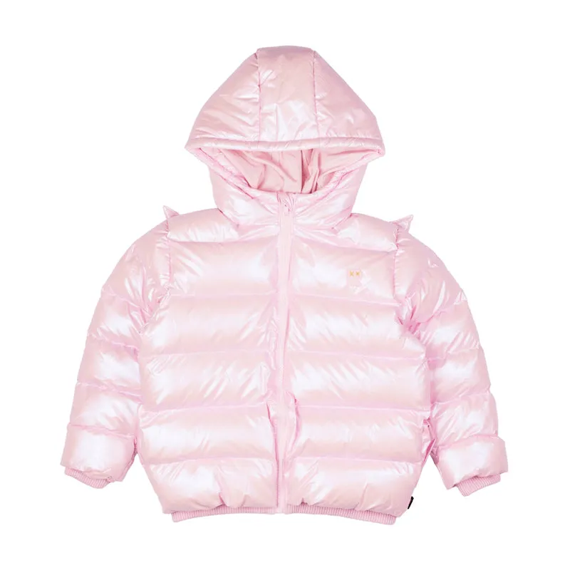 Rock Your Kid Pink Metallic Fairy Wings Hooded Padded Jacket With Lining