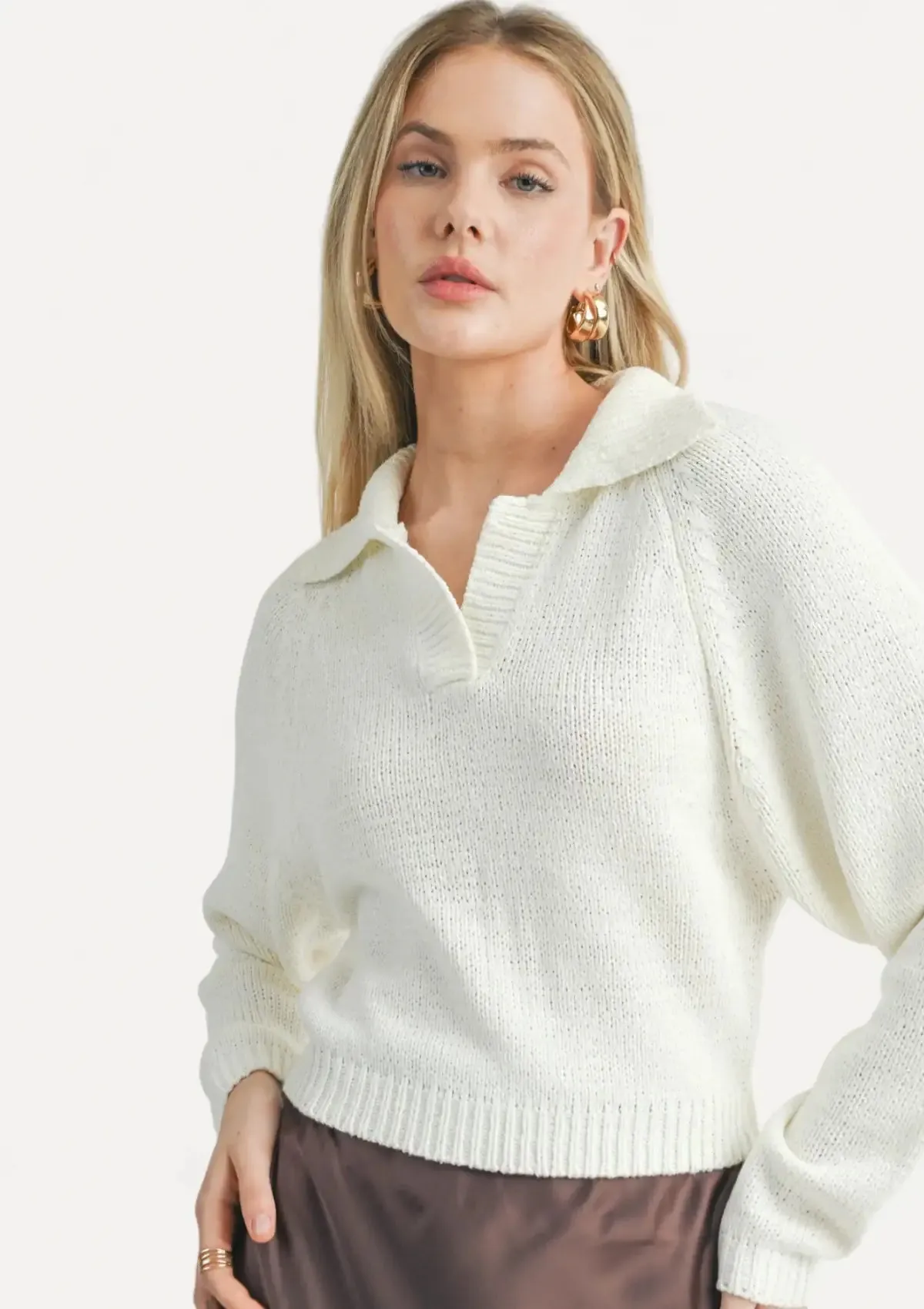 Scarlet Collared Long Sleeve Sweater - Ivory