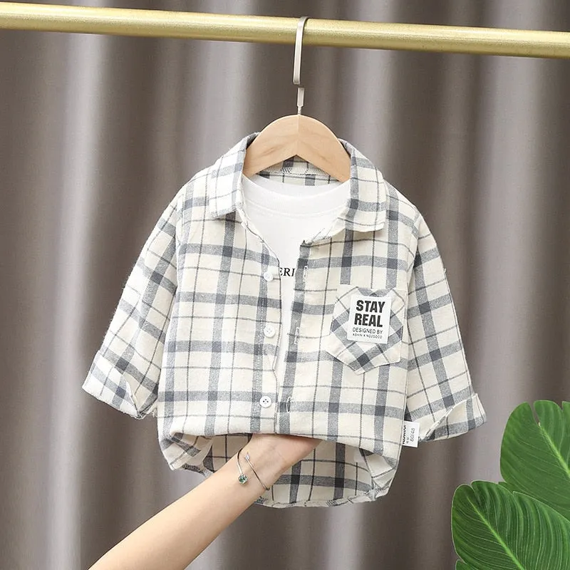 Shirts for Boys Long Sleeve Striped Print Shirts Kids Tops Shirts.