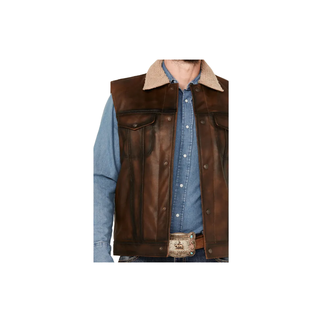 Sidran Men's Cripple Creek Sherpa Lined Leather Vest