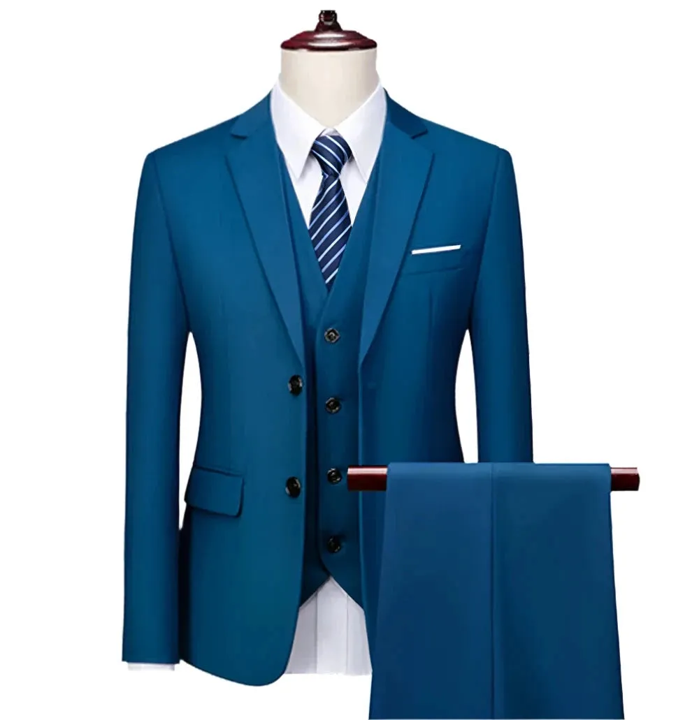 Stylish Designer Blazers Elegant Formal Business Luxury Full Vest Pants Coats Jackets 2-Button 3 Pcs Set