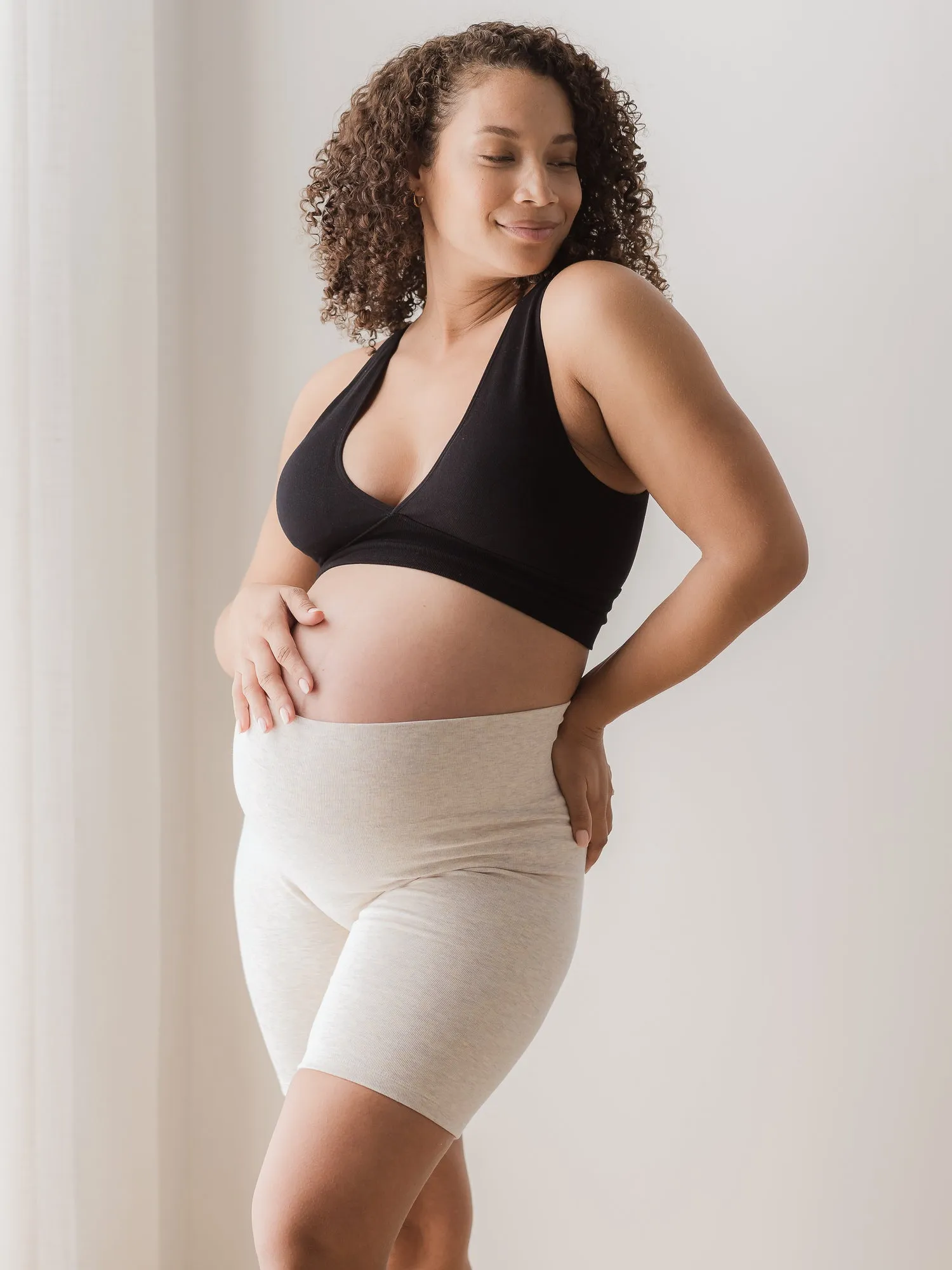 Sublime® Bamboo Maternity & Postpartum Bike Short | Oatmeal Heather