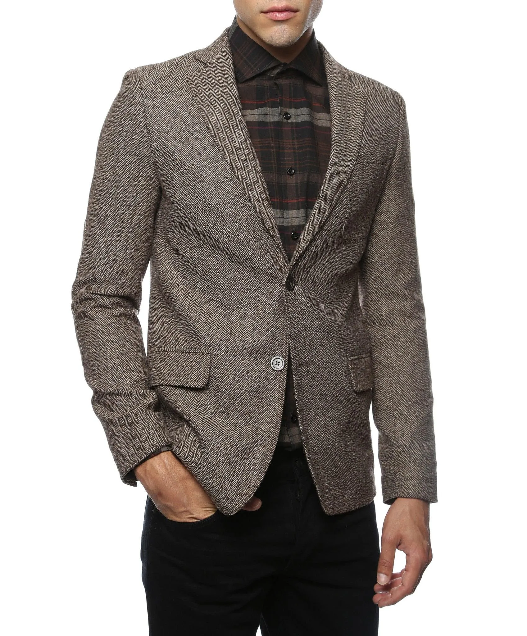 The Hardy Brown Herringbone Super Slim Fit Mens Blazer