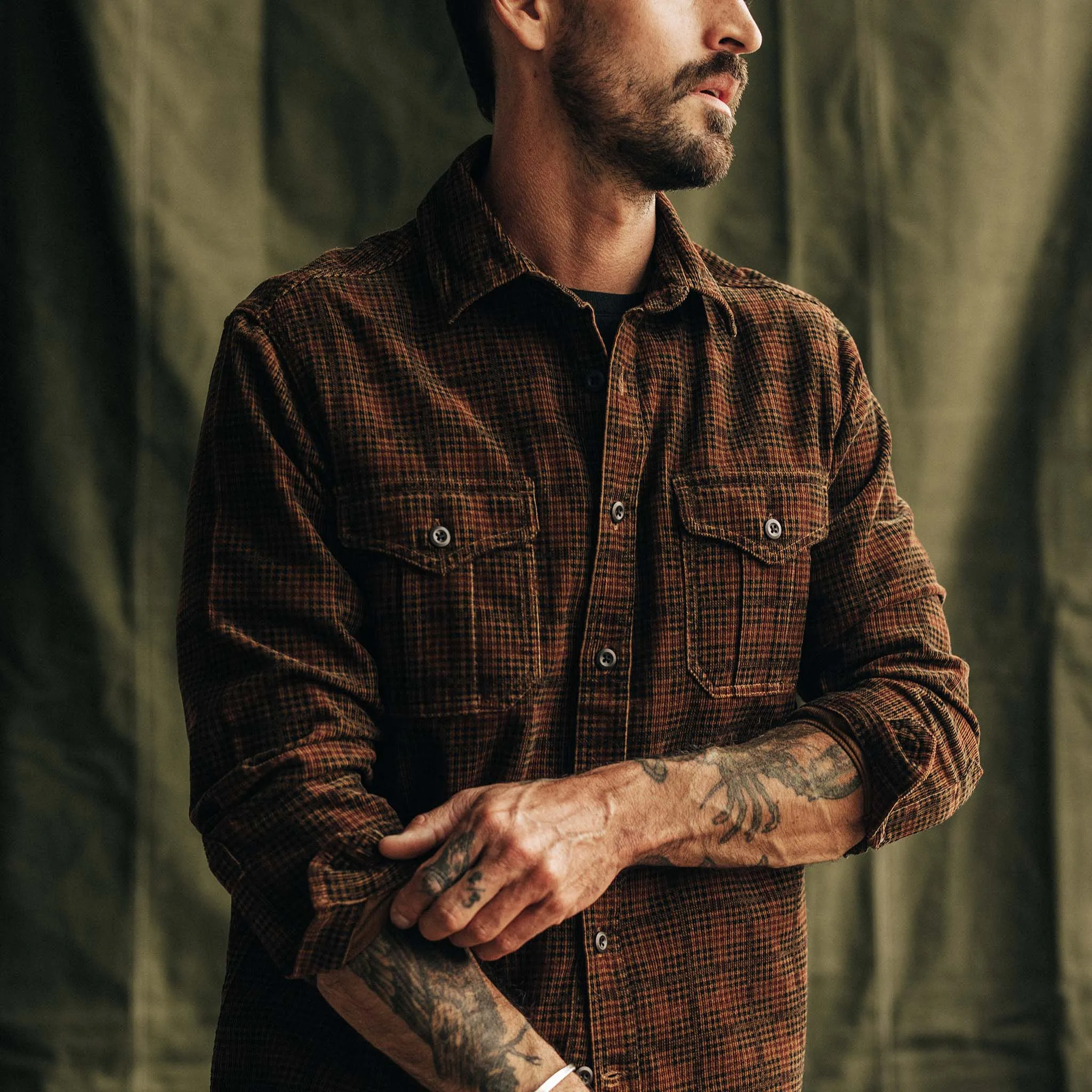 The Saddler Shirt in Dark Roast Plaid Cord