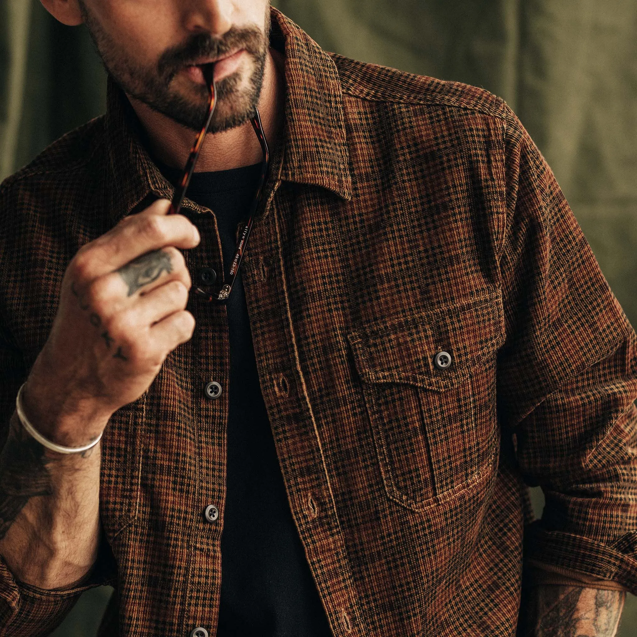 The Saddler Shirt in Dark Roast Plaid Cord