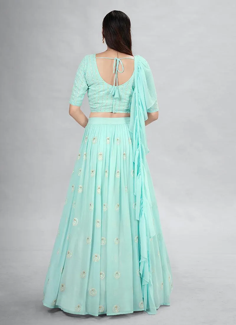 Thread Work Turquoise Designer Chaniya Choli