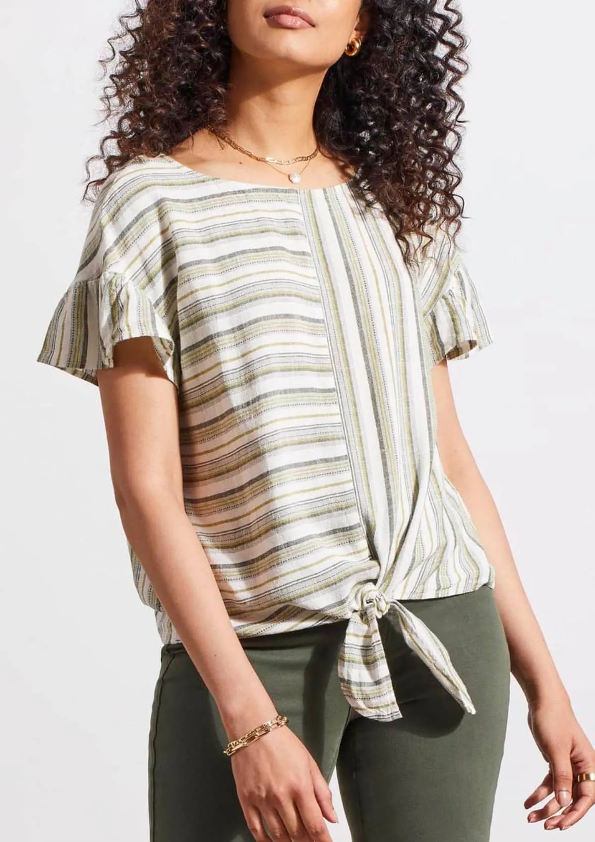 Tie-Front Blouse with Frill Sleeve - Cactus