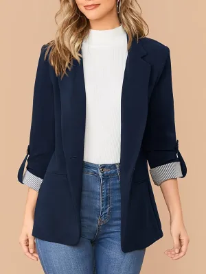 V-neck Pocket Basic Casual Long Sleeve Fashion Loose Blazer Outerwear