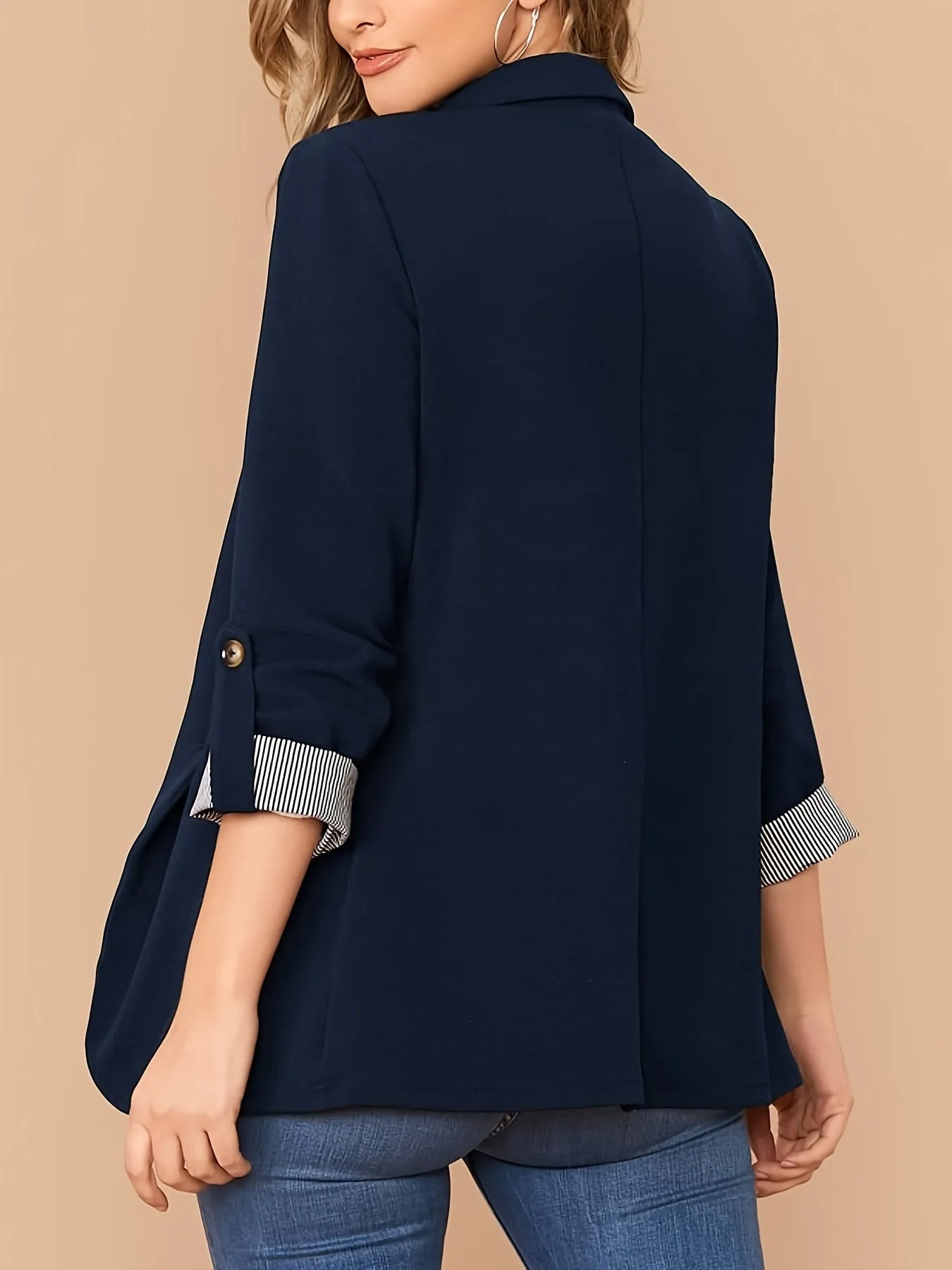 V-neck Pocket Basic Casual Long Sleeve Fashion Loose Blazer Outerwear