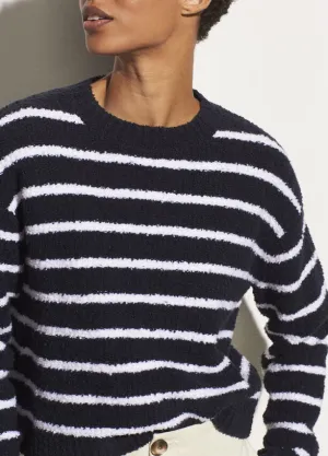 Vince - Striped Waffle Stitch Crew Sweater in Coastal/Optic White