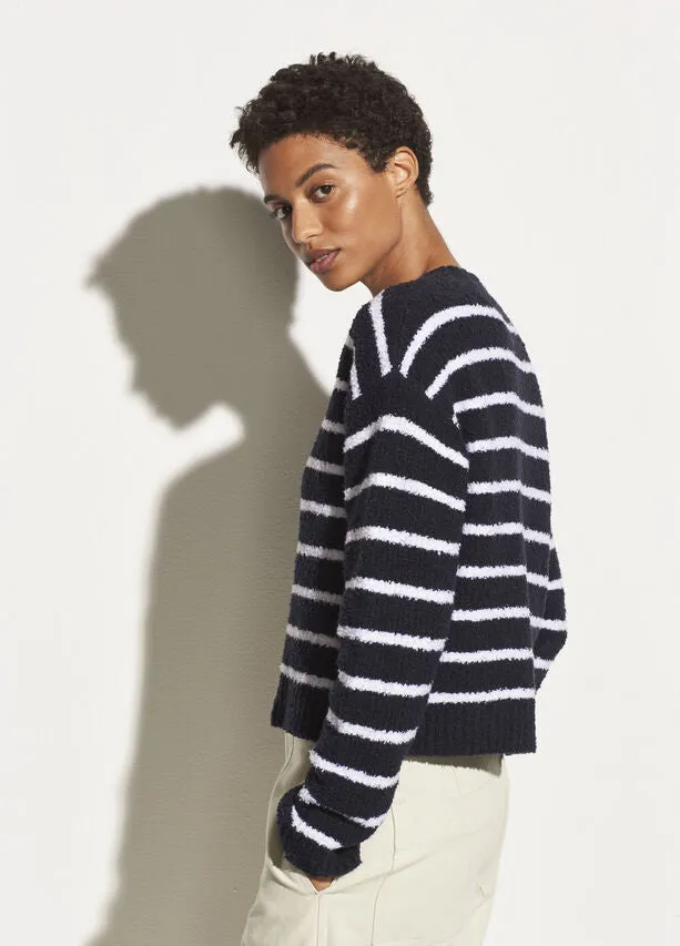 Vince - Striped Waffle Stitch Crew Sweater in Coastal/Optic White