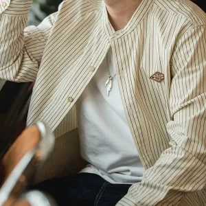 Vintage Striped Long Sleeve Shirts - Casual Style Men's Loose Cotton Baseball Shirt