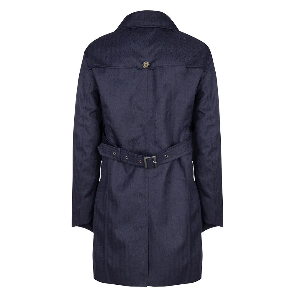 Waterproof Men's Rain Trenchcoat - Navy Blue Herringbone