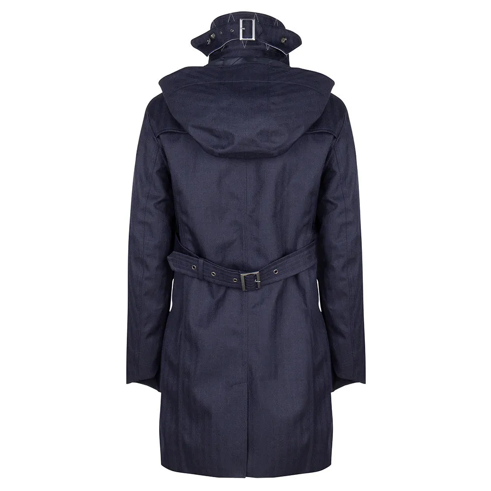 Waterproof Men's Rain Trenchcoat - Navy Blue Herringbone