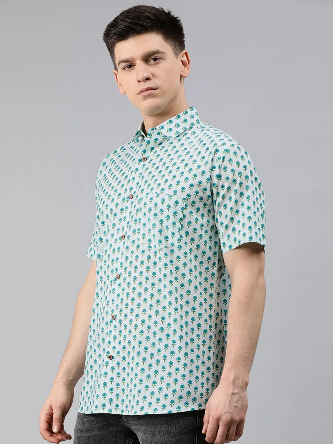 White Cotton Short Sleeves Shirts For Men-Mmh035